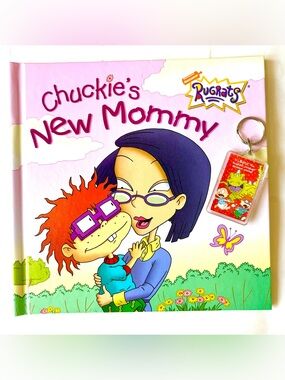 Vintage Rugrats book titled Chuckie's New Mommy and 1997 Rugrats Keychain